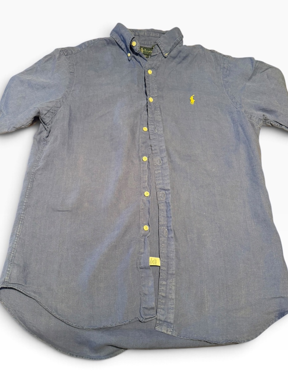 Polo by Ralph Lauren Faded Blue linen Button-Down Shirt with Yellow Logo